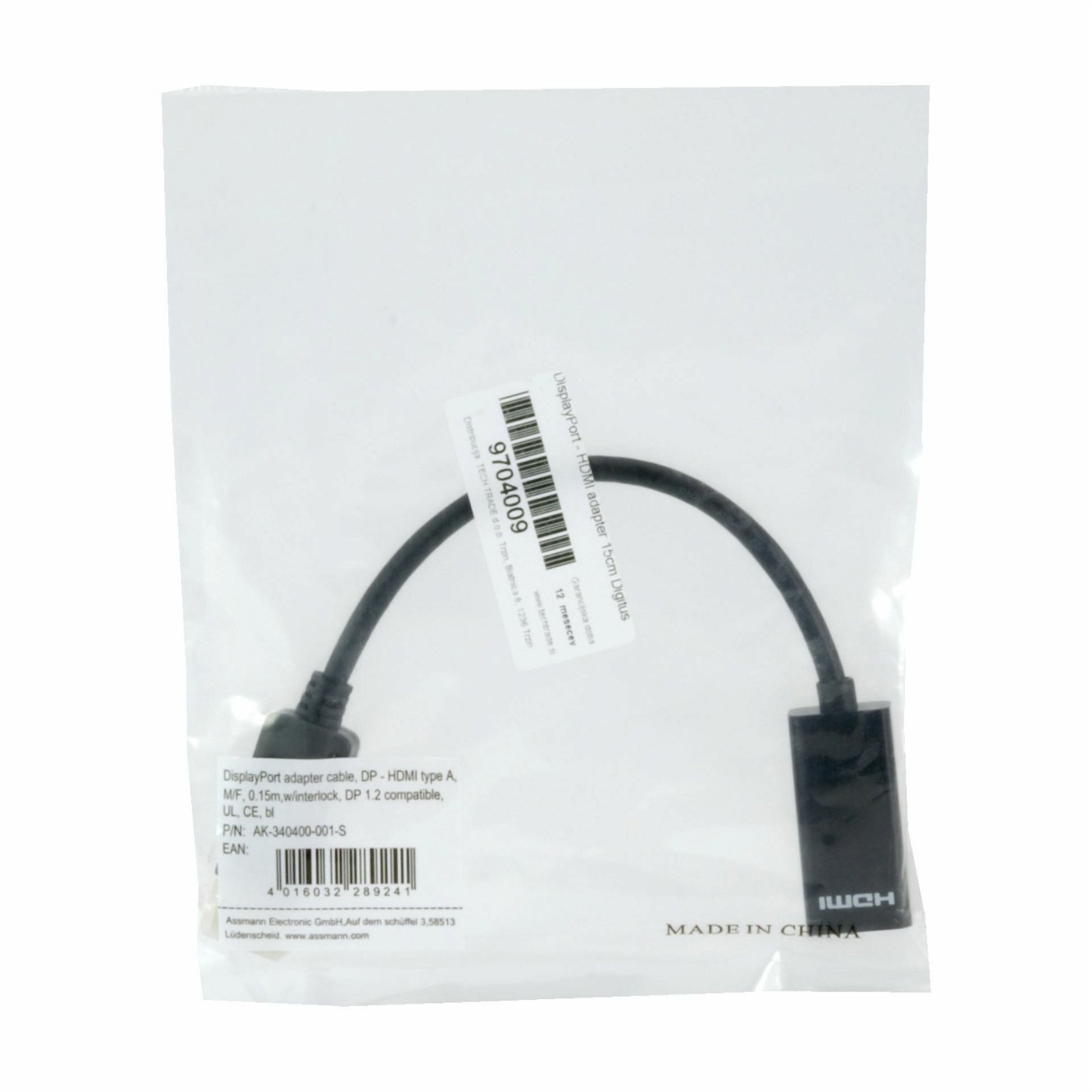 Digitus Display Port to HDMI Type-A Adapter Cable, 0.15m